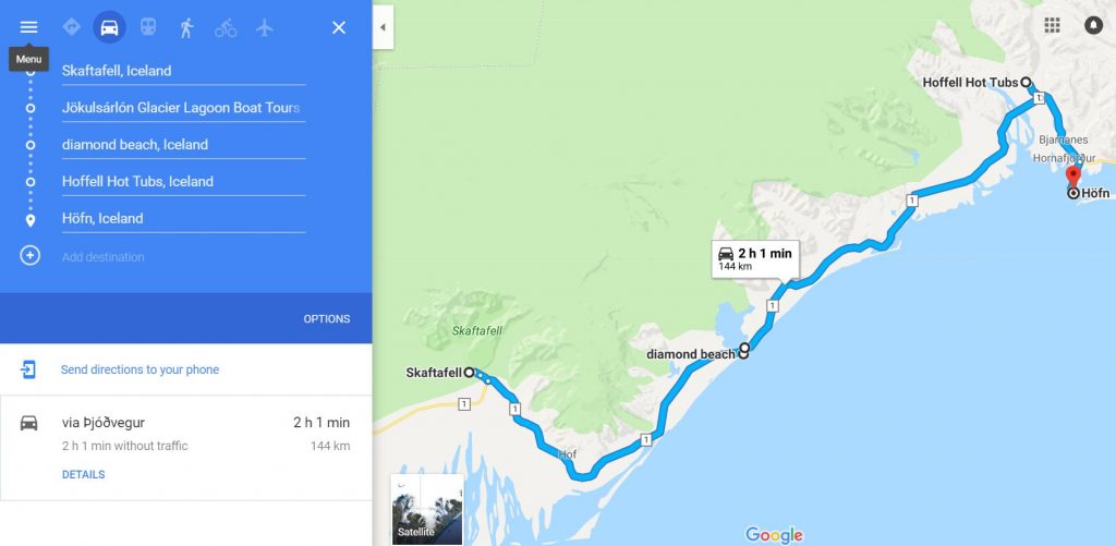 day 5 iceland road trip itinerary and a road map