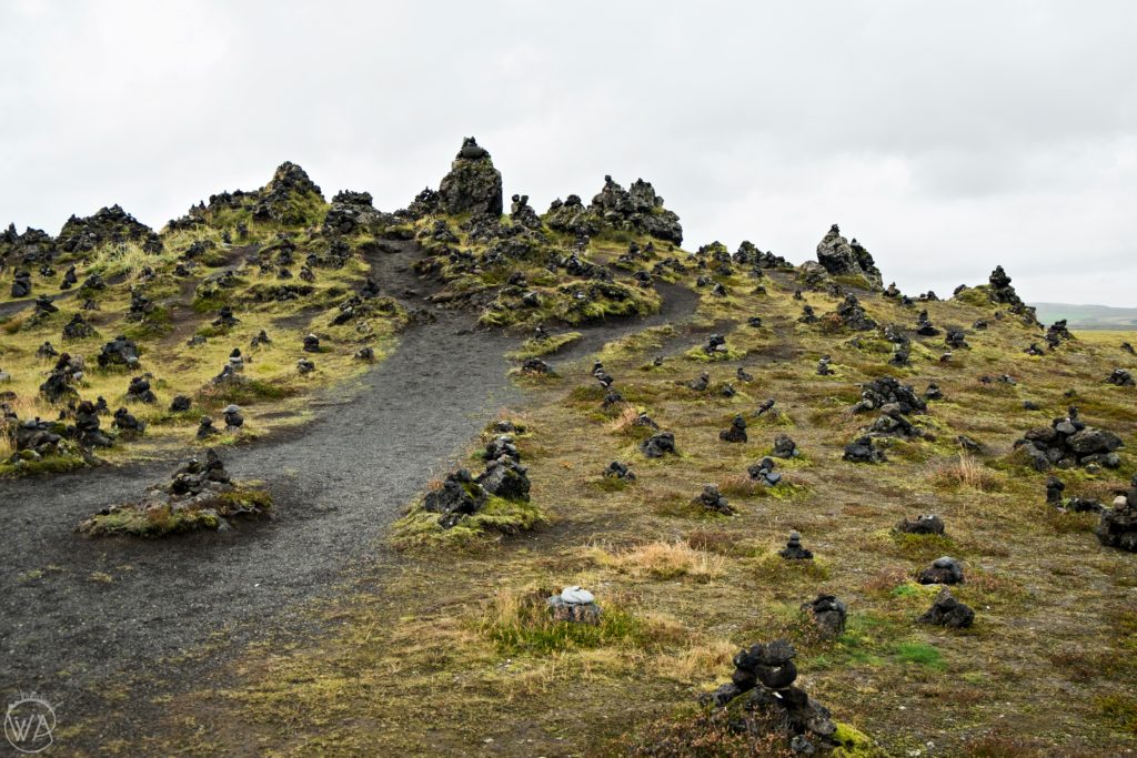Laufskálavarða hill with rock piles Iceland 
