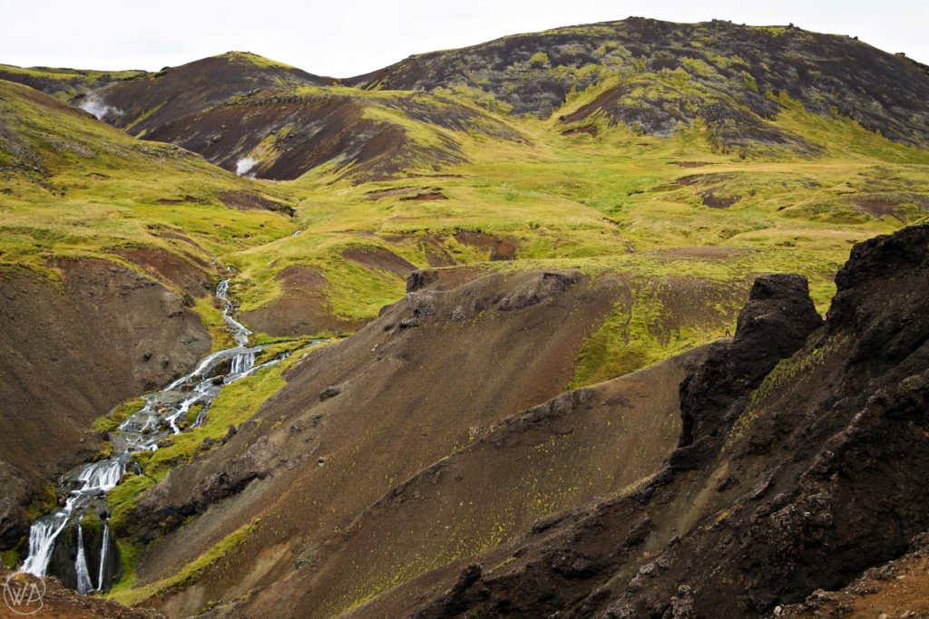 Watrerfall in hot river hiking trail in Hveragerði Iceland