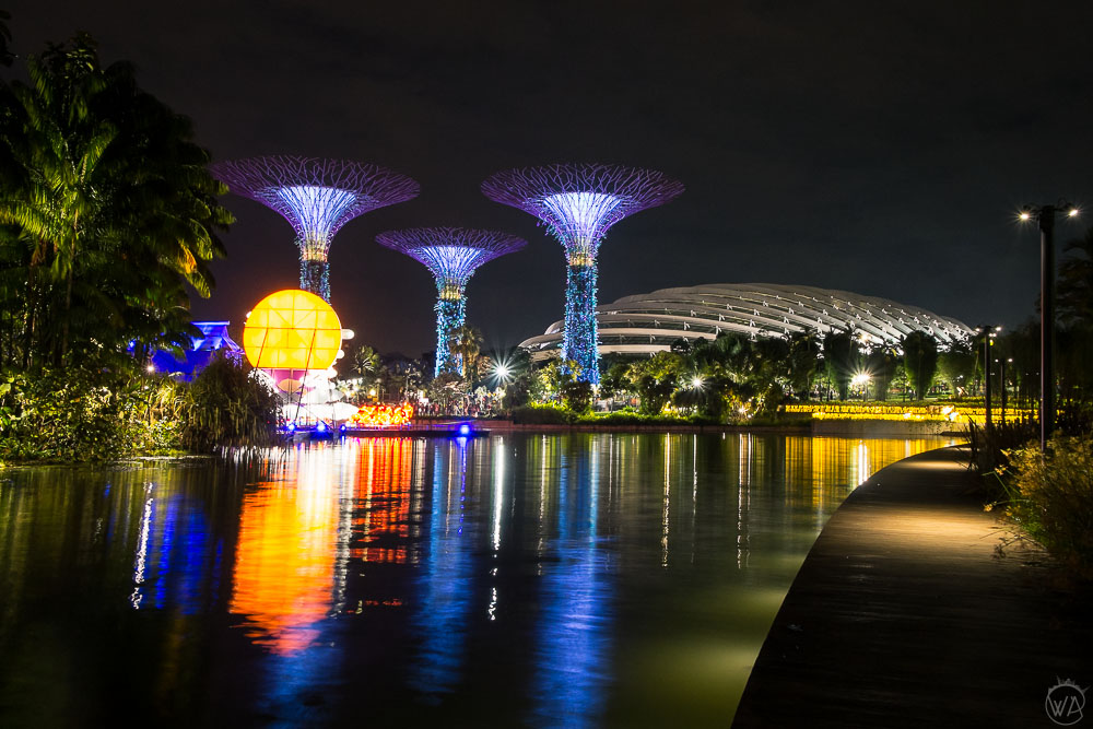 Gardens by the Bay in Singapore view to the supertrees and a Flower Dome