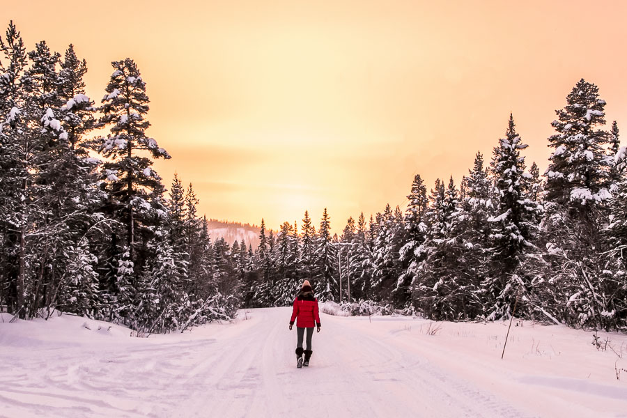 Girl wearing Norway clothing in Norway in winter.
