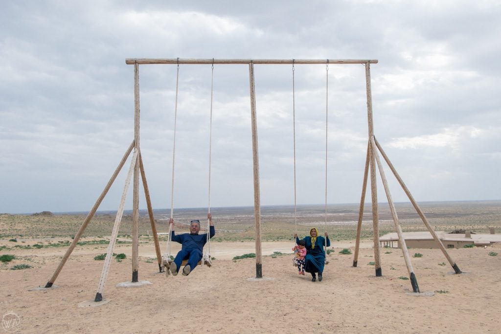 An elderly couple on the swing in Uzbekistan