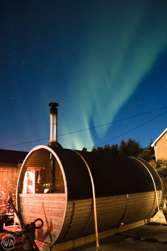 sauna with Northern Lights view in Lofoten